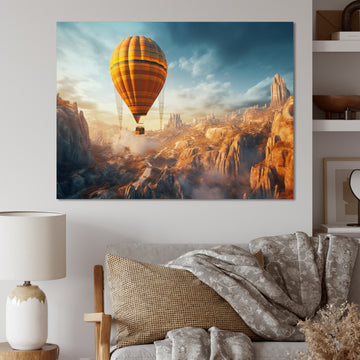 Yellow Hot Air Ballon Panoramic I - Hot Air Balloon Canvas Wall Art